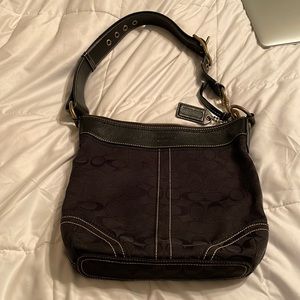 Black Coach Signature Shoulder Bag with Brass Hardware, many Pockets!